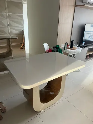 Mesa de Jantar Retangular Luxo com Vidro Laqueado 4mm