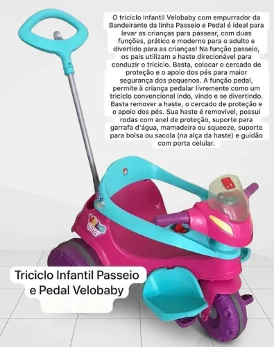 Triciclo Infantil Passeio e Pedal Velobaby