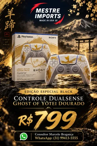 Peça Única Controle PS5 Ghost of Yotei Dourado Edição Limitada