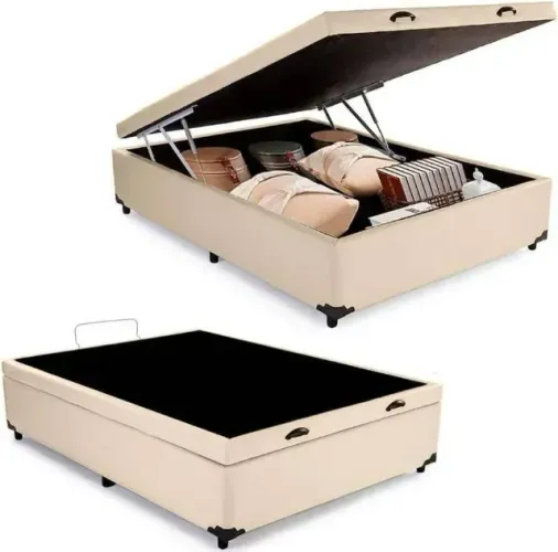 Cama Base Box Baú Viúva Branco Areia