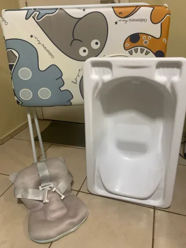 Kit banheira com suporte + trocador Galzerano Dino + almofada de banho 