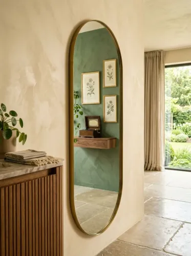 Espelho Grande Oval de Parede Corpo Inteiro - Moldura Dourada