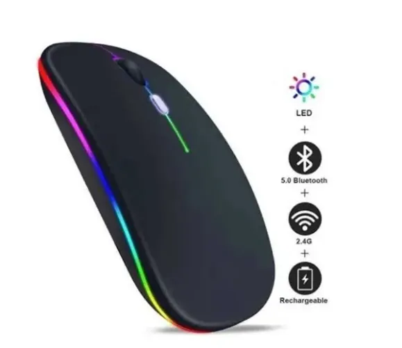 Mouse sem fio modo duplo plugin Bluetooth recarregável rgb typoc