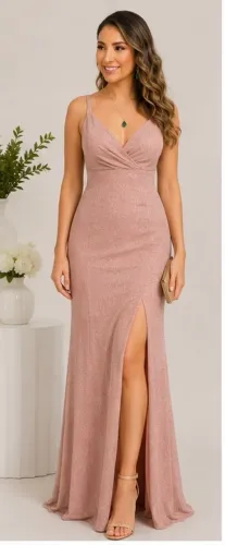 Vestido de festa longo rosê