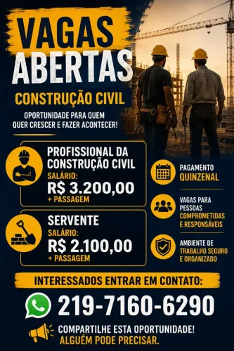 Vaga para obras no Rio de Janeiro 