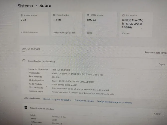 Desktop com Processador Intel Core I7-4770K