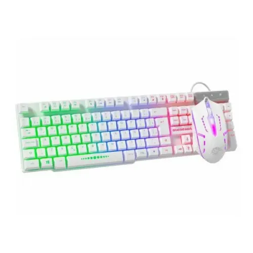 Kit Teclado Mouse Gamer RGB Led Gamer Jogo  com fio Usb Branco