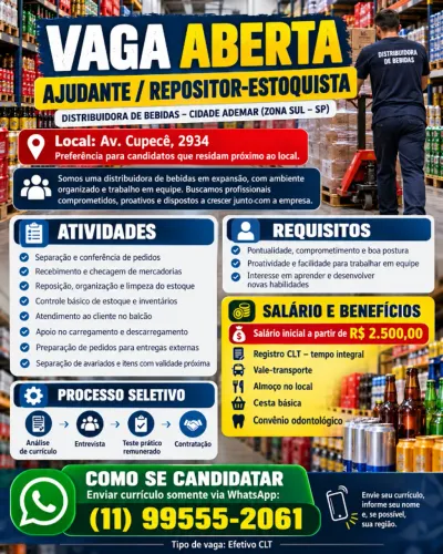 AJUDANTE GERAL - DISTRIBUIDORA DE BEBIDAS