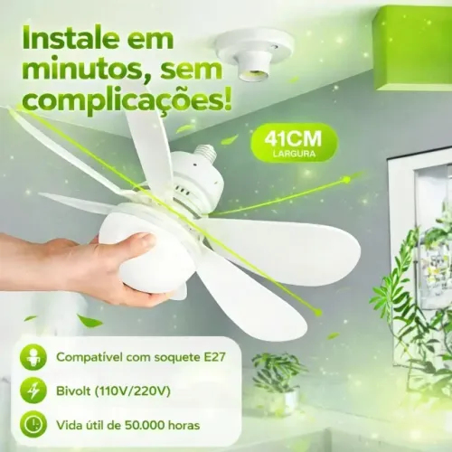 Lâmpada Ventilador De Teto E27 Silencioso 6 Hélices + Controle remoto (LEIA A DESCRIÇÃO)