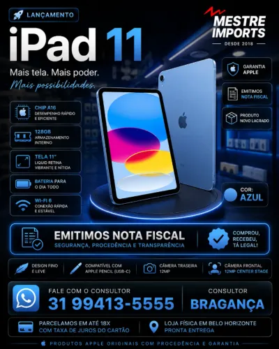 iPad 11 128GB Azul Chip A16 Novo Lacrado Nota Fiscal