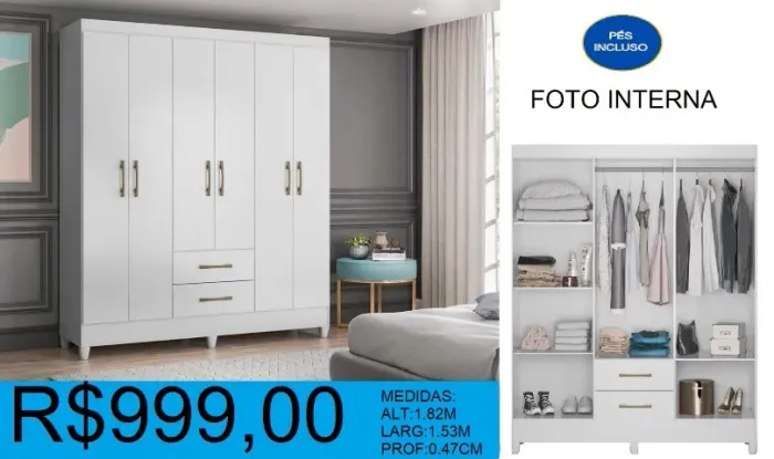 Roupeiro com pés inclusos - frete gratuito e parcelamos até 12x sem juros!