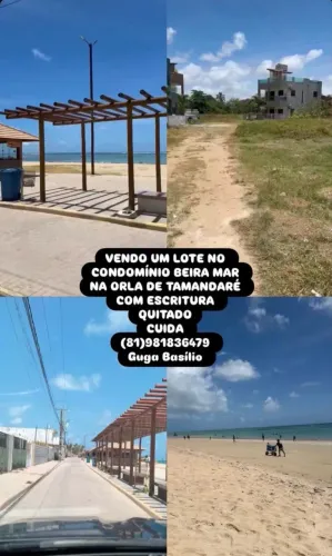 VENDA DE TERRENO NA ORLA, Á BEIRA MAR DE TAMANDARÉ, EM CONDOMÍNIO FECHADO.