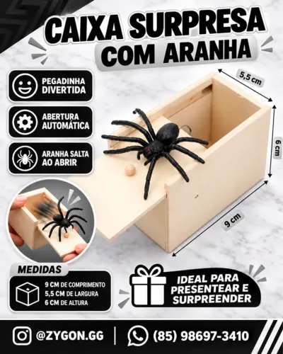 [NOVO] Caixinha de Madeira com Aranha Pegadinha Surpresa Susto Divertida - Garantia 30 Dia