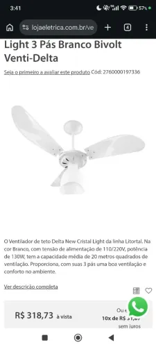 Ventilador de teto New Cristal Light