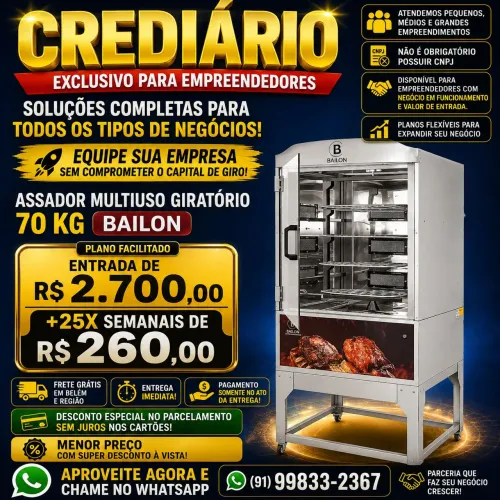 Crediário Assador Multiuso BAILON 70Kg (Carne-Peixe-Frango-Porco)