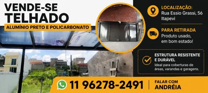 Telhado alumínio preto e policarbonato