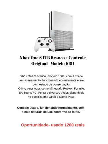 Xbox One S ITB Branco + Controle Original | Modelo 1681