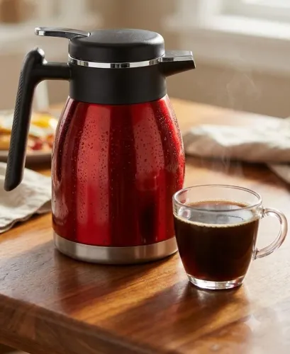 Garrafa Bule Térmico 1.2 L em Aço inox , Vermelha Espelhada