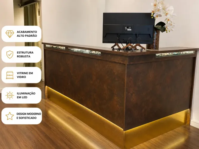 Balcão Caixa Premium para Loja Boutique com Vitrine e LED