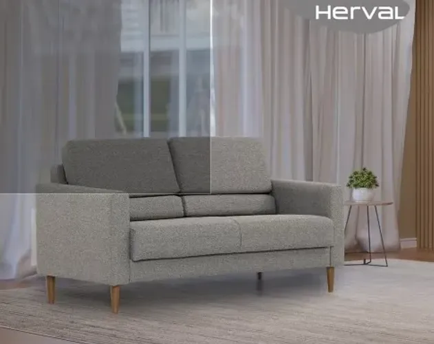 Sofá Herval na Caixa 2 Lugares Spirit, em Linho Cinza, 142 cm