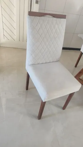 6 cadeiras de madeira com estofado, tecido aueder bege