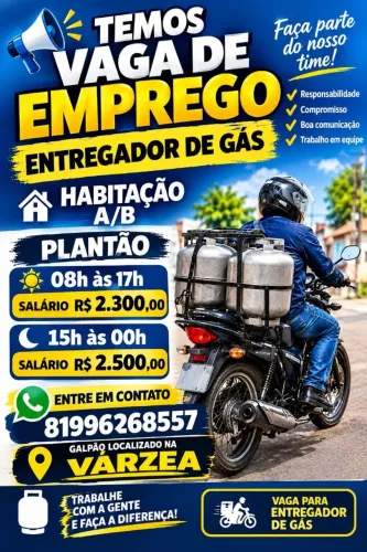 Vaga entregador de gás
