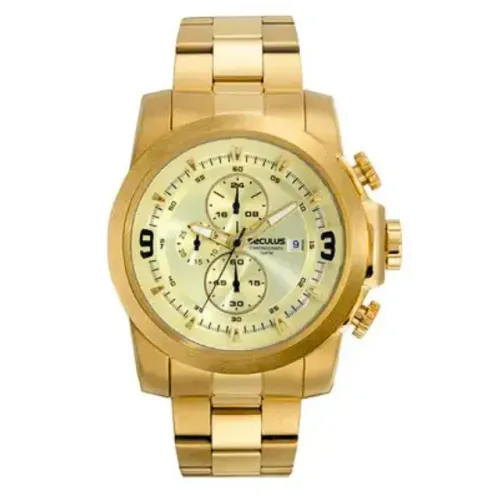 Relógio De Pulso Grande Seculus Masculino Cronógrafo Original Dourado PROMOÇÃO