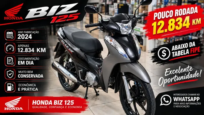 HONDA BIZ 125 2024 | APENAS 12.834 KM | ABAIXO DA FIPE!