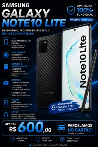 Samsung Galaxy Note 10 Lite 128GB + S Pen - Excelente Estado