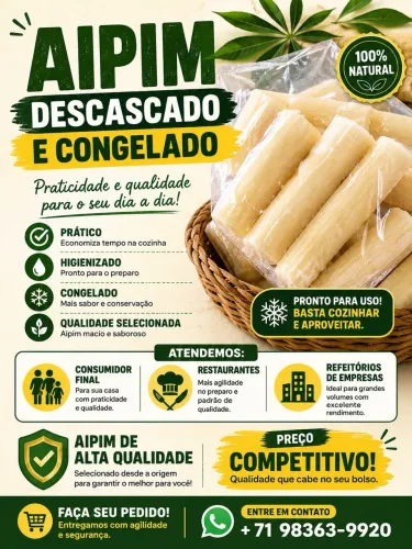 AIPIM DESCASCADO E CONGELADO/ ATACADO E VAREJO/ ENTREGA NA REGIÃO 