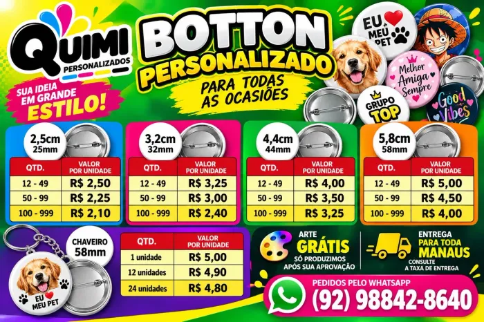 Bottons personalizado e chaveiros