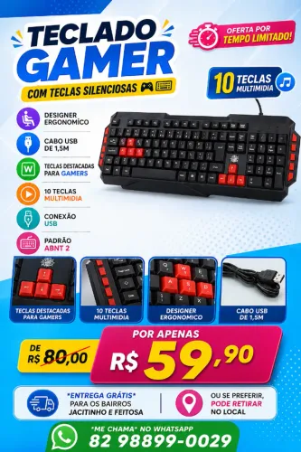 TECLADO GAMER USB ABNT2 PARA PC E NOTEBOOK