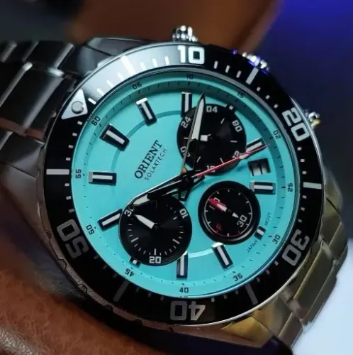 Relógio Orient SolarTech MBSSC288 A1SX Masculino Prateado Bisel Preto 43mm