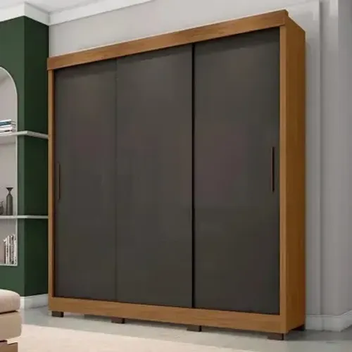 GUARDA-ROUPA 3 PORTAS DE CORRER - 3 Gavetas + 2 Cabides - 203cm L x 215cm A x 51cm P Amplo