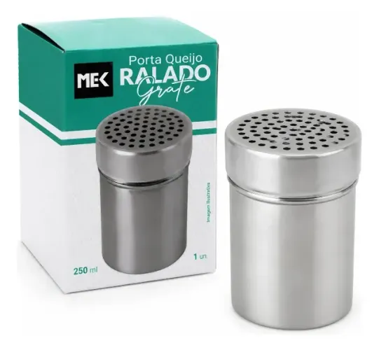 Porta Queijo Ralado De Inox 250ml Com Tampa Dosadora Tempero Condimentos