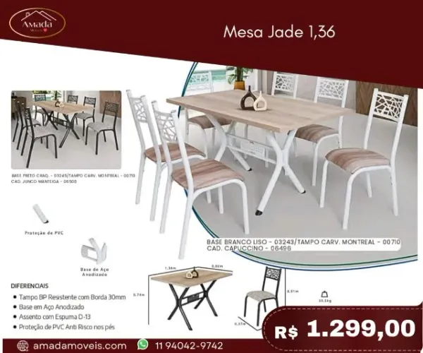 Mesa Jade 1,36, a pronta entrega