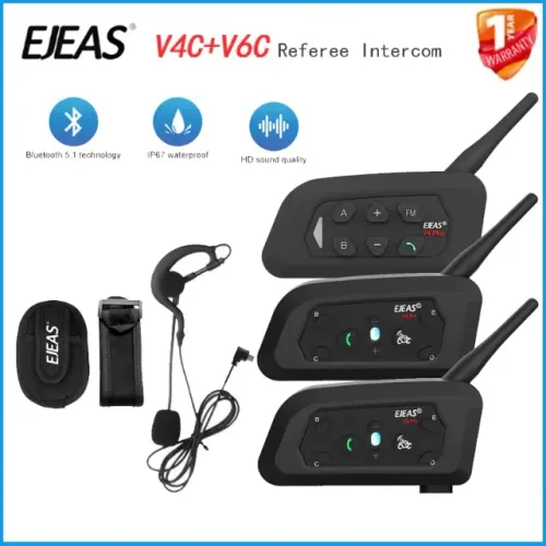 EJEAS 1 Pcs V4C PLUS + 2 V6C PRO + 3 Usuário Árbitro De Futebol Interfone Fone De Ouvido F