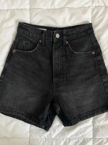 Short jeans Zara original, cintura alta, lavagem preta/cinza