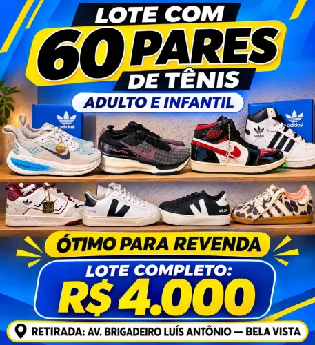 Lote 60 pares de tênis e chinelos para revenda lucro rápido
