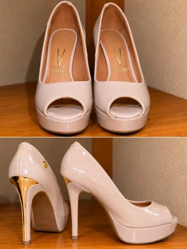 Peep Toe Vizzano Nude Meia Pata Salto Alto Tam. 35 - Usado Apenas 1 Vez