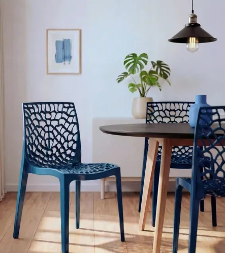 Conjunto 3 Cadeiras Gruvyer Azul-petróleo