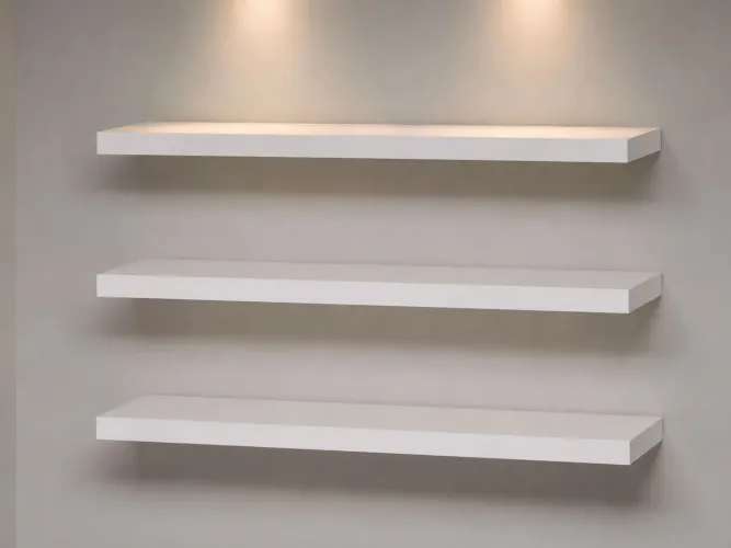 3 prateleiras de mdf na cor branca com suporte invisível e rasgo para colocar led.