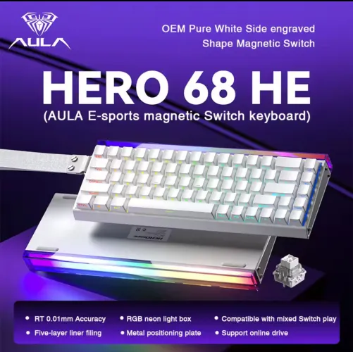 Teclado Gamer Magnético AULA HERO 68HE 8K RGB Branco