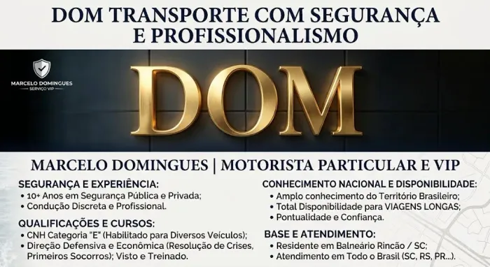 Motorista Particular VIP / Executivo - Exp. em Segurança Pública e Privada (CNH E)