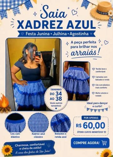 Saia azul de festa junina/ julhina/agostina