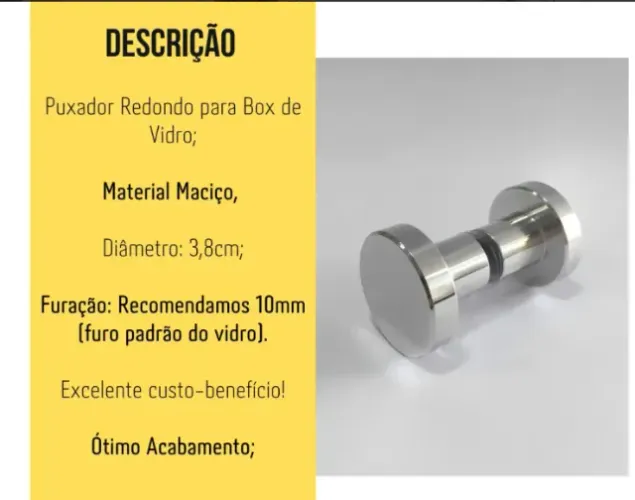 Puxador Redondo Cromado de Box Banheiro Vidro - NOVO