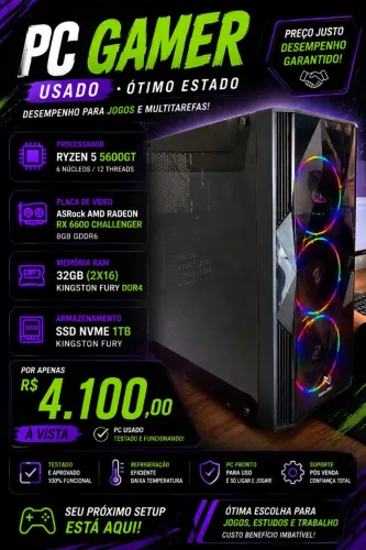 PC gamer Ryzen 5 5600GT + RX 6600 8GB