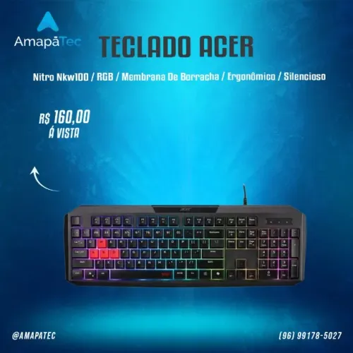 Teclado Gamer Acer Nitro Nkw100, RGB, Membrana De Borracha, Ergonômico e Silencioso
