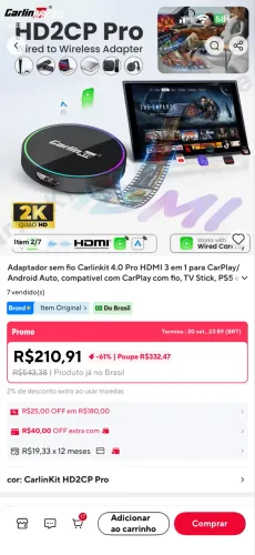 Carlink - Aaple Car play e Android Auto sem fio