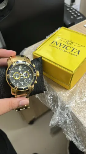 Relógio Masculino Estilo Invicta Pro Diver Chronograph Dourado Preto - Novo na Caixa
